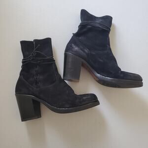 Alberto Fasciani Ankle Boots Women 40 Black Leather Block Heel Italy Lace Grunge
